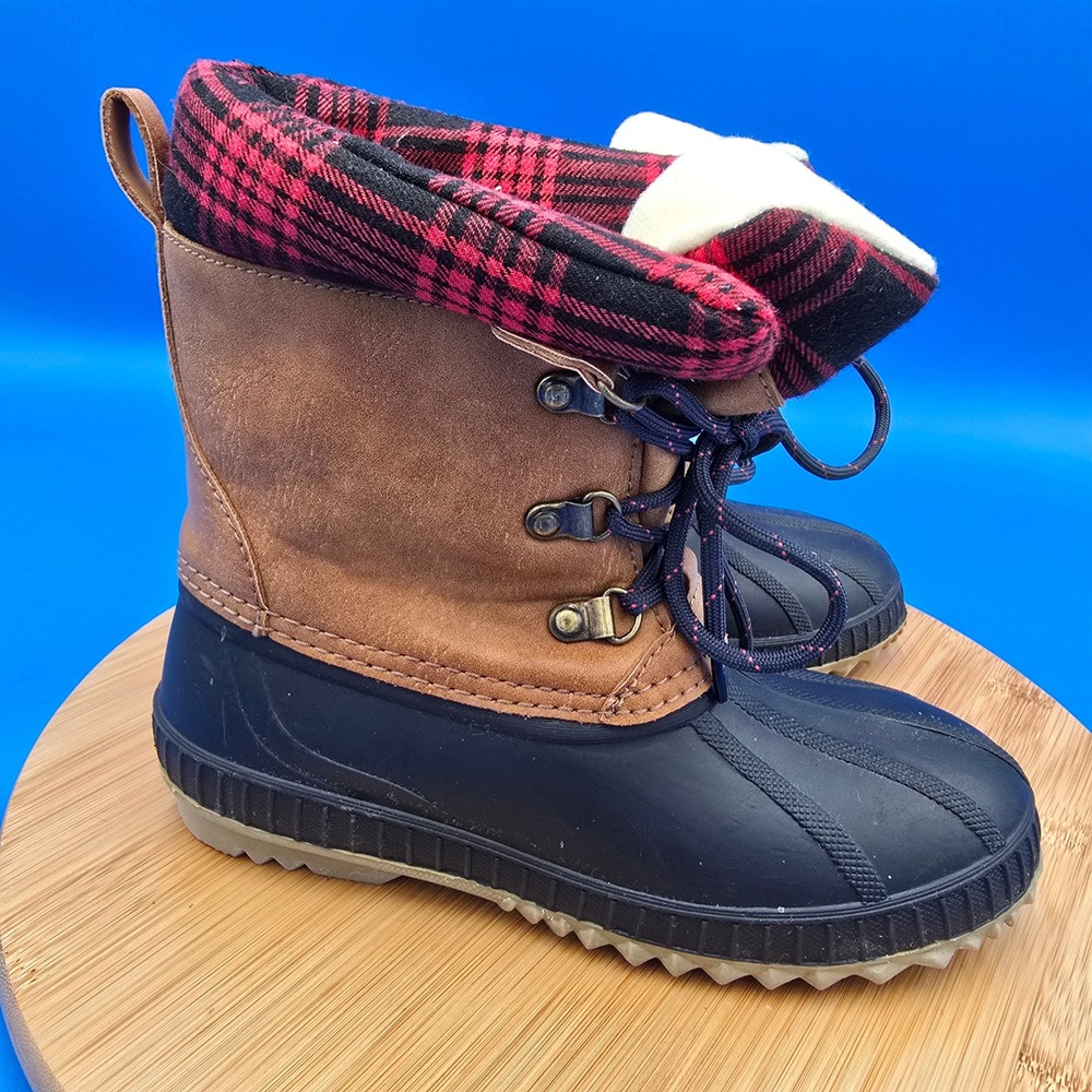 Gap Kids Insulated Duck Boots Plaid‎ Lined Waterproof Winter Snow Size 1/2